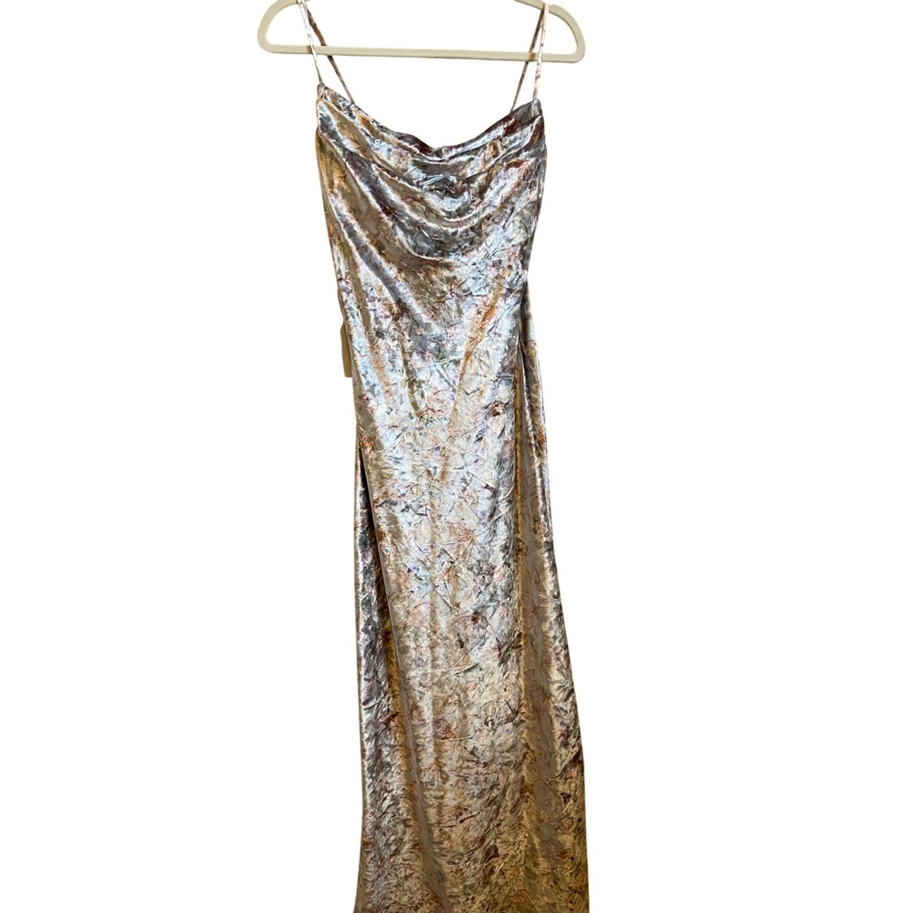 Azazie Atelier Elinor Silver Multi‎ Floral Crushed Velvet Maxi Dress US 4 NEW